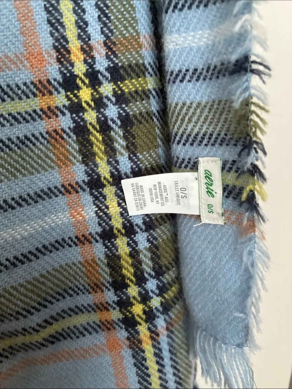 aerie Blue Plaid scarf/blanket with Silver 'LOVE' Appliqué